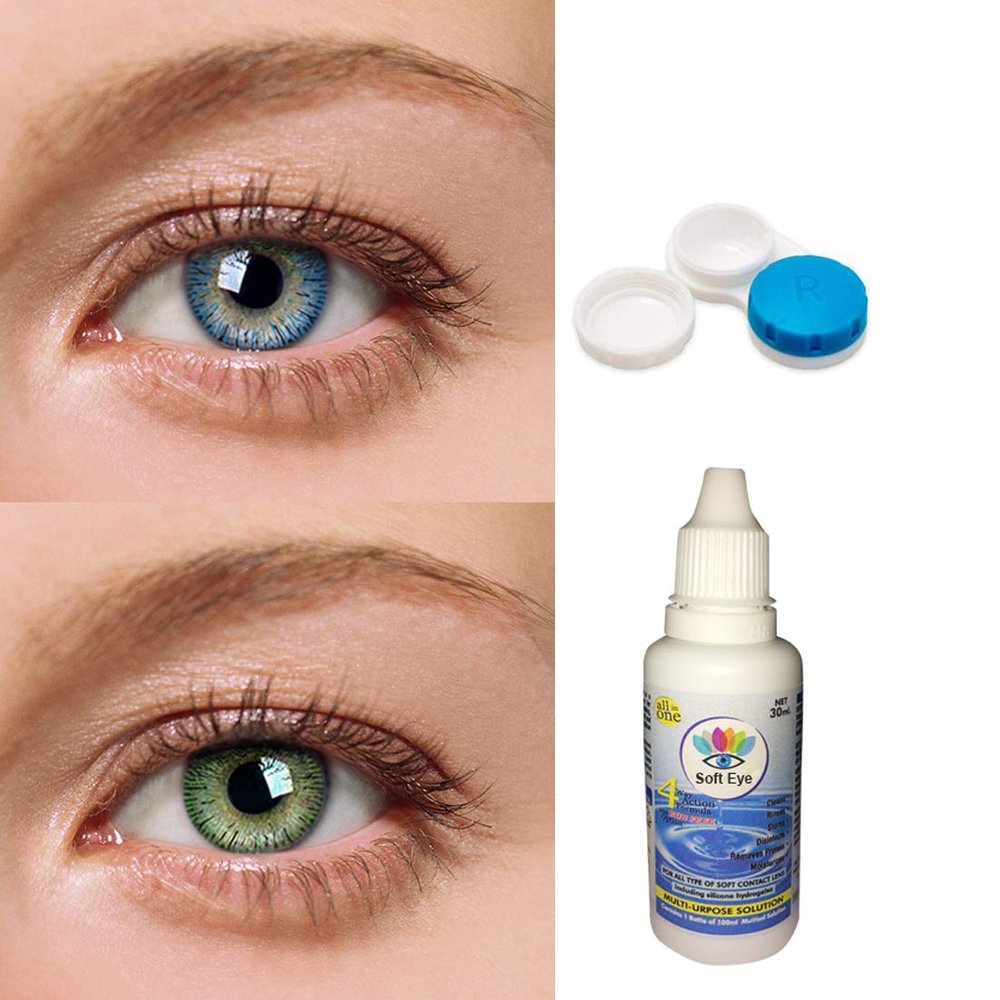 2 Pair Monthly Colored Contact Lenses Zero Power with 30 ml Solution (Green- Blue)