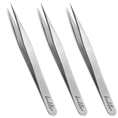 Beaditive High Precision Craft Tweezers 3 Pack - 4.7" Stainless Steel Non-Serrated Jewelry Tweezers with Fine Point Tips - Ideal for Sewing, Beading & DIY Crafts