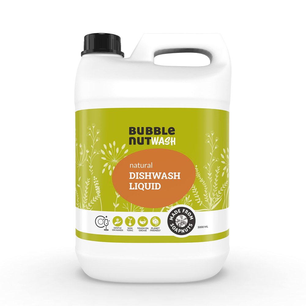BubbleNut Wash Natural And Organic Dishwash Liquid - Herbal, Soap nuts based, Ecofriendly, Baby safe, Dishwashing liquid 5 Lits