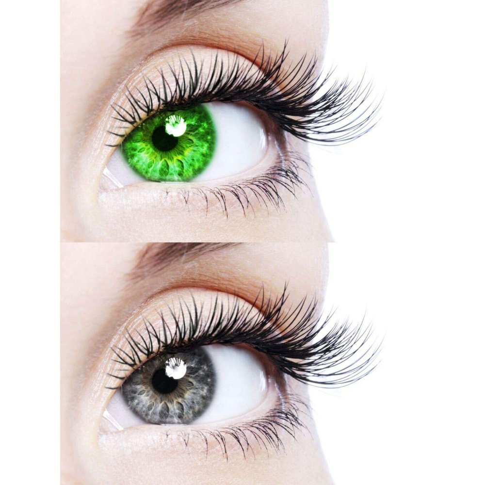 EYCOG 2 Pair Green, Grey Monthly Colored 0 Power Contact Lenses for Eyes Men and Women with Lens Case