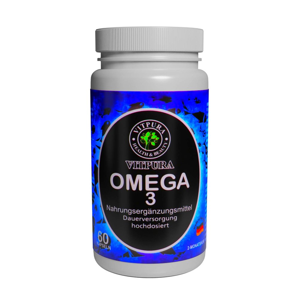 Vitpura (Made in Germany) Pro Omega 3 capsules high-dose, 1000 Mg Pure fish oil with 400 mg (40%) EPA & 300 mg (30%) DHA per Softgel 60 Capsule for 2 Months