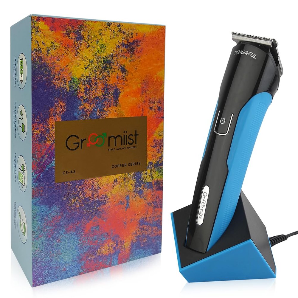 Groomiist IPX6 Waterproof Trimmer for Men 120 Mins Run Time with Quick Charge Corded & Cordless Beard with Rubber Coating on Body | In Box Trimmer, Adapter, Charging Base, Oil, Brush | 1 Year Warranty (CS-42)