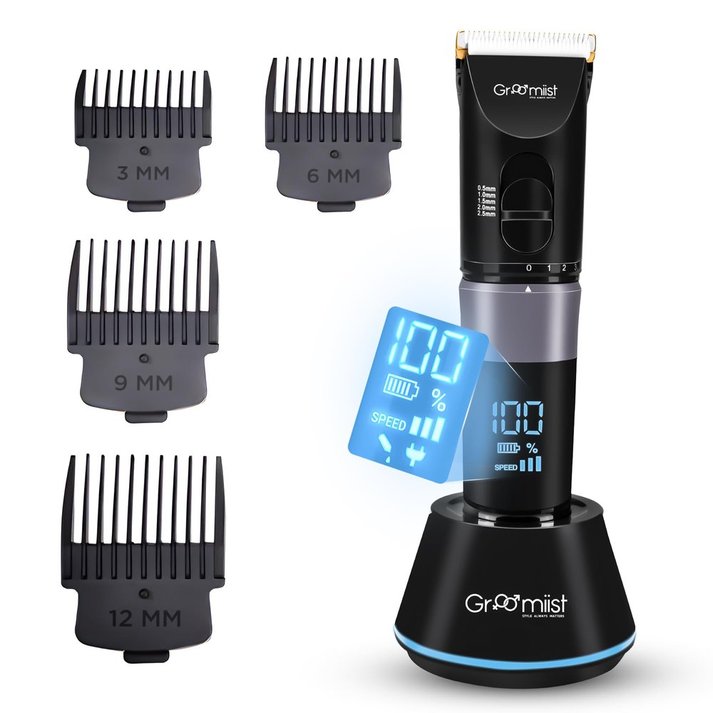 Groomiist Beard Cordless Trimmer for Men Suitable Grooming for Full Face, Hair, Body, Private Part Electric Shaving Machine | 150 Mins Runtime with 2X Fast Dock Charging | Adjustable 4 Styling Comb