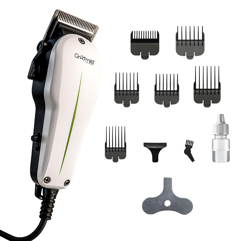 Groomiist Professional Barber & Home Use Taper Hair Clipper Shaving Trimmer for Man | Beard Trimming Machines & Smooth Clean Cutting Shaver for Men | 3M Corded Power, 6 Premium Attachment Combs
