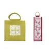 Jute Cottage Eco Friendly Handcrafted Stylish Multi-Purpose Zipper Motif lunch bag & Warli Print 1 Water Bottle Jute Bag Combo Pack. view 1