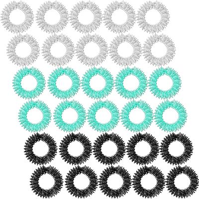 30 Pieces Spiky Sensory Finger Rings, Spiky Finger Ring/Acupressure Ring Set for Teens, Adults, Silent Stress Reducer and Massager (Black, Green, Silver), 30 Count (Pack of 1), Stainless Steel