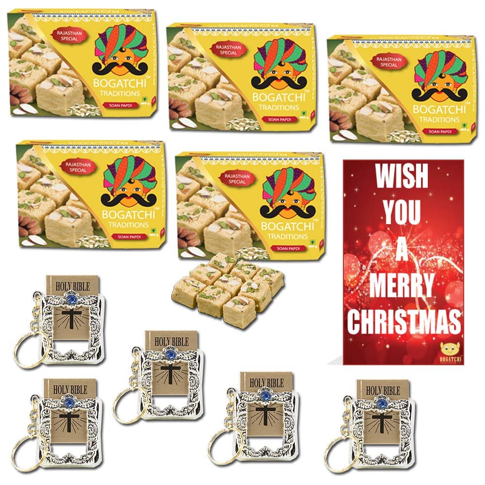 BOGATCHI Christmas Sweets Hamper, Special Soan Cakes | Free Merry Christmas Card, Free Santa Cap |Set of 5