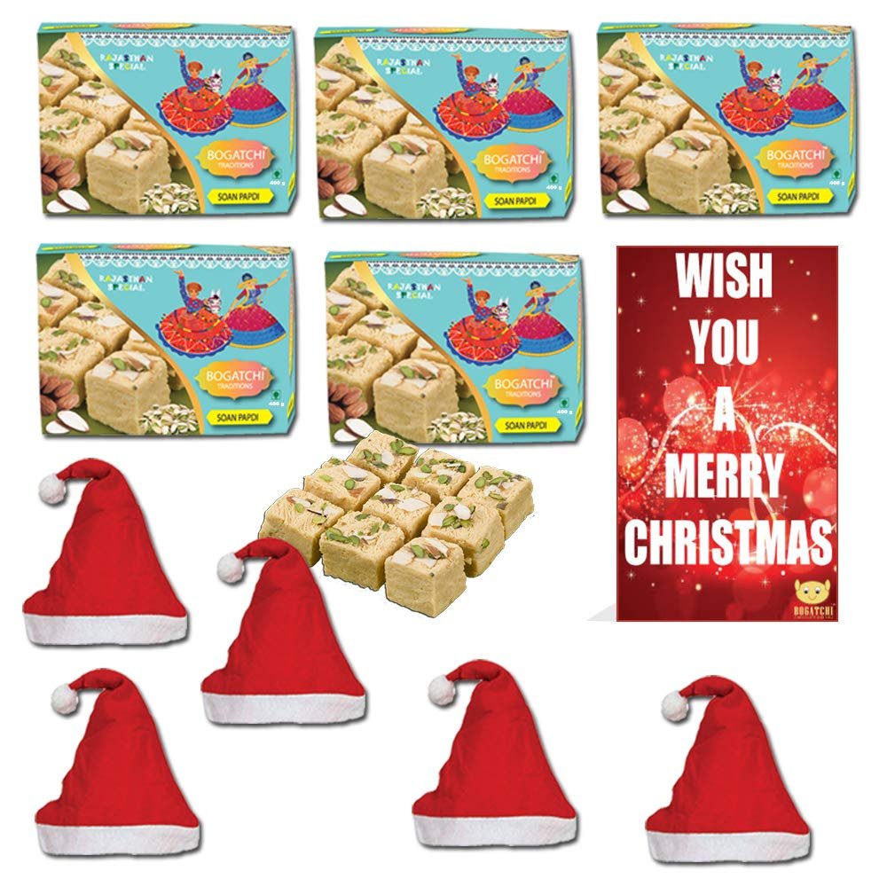 BOGATCHI Christmas Sweets Hamper, Soan Cakes | Free Merry Christmas Card, Free Bible Keychain |Set of 5