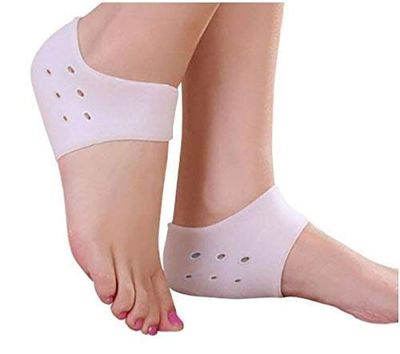 Shulabh Creative Silicone Gel Heel Pad Socks for Heel Swelling Pain Relief Ankle Support Cushion for unisex for Men and Women (Beige, Free Size) - 1 Pair (Biege)