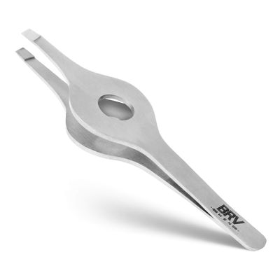 BRV MEN Wide Grip Slant Tweezers - All Stainless Steel - Hand-Filed Slanted Tips for Ultra-Precision - Tweezers for Eyebrows and Nose/Ear/Facial Hair - Professional Grade - (Silver)