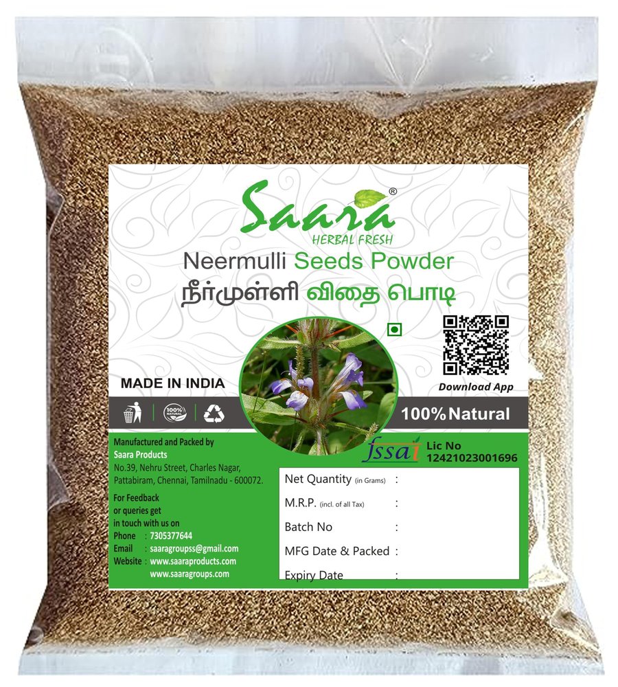 Saara HERBAL FRESH Neermulli Vidhai Powder, 51g. Talmakhana Seed, Kokilaksha, Marsh Barbel, Hygrophila Auriculata Seed, Neermulli Seeds Powder, (Pack 1 x 51g)