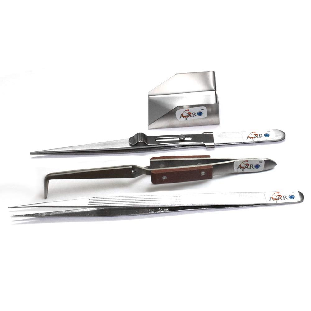ATAR SET of TWEEZERS With Scoop, Slide Lock, Grip Cross Lock 90 Degree, | JEWELRY SOLDERING TWEEZER | SPECIAL SHAPES, SLIDE LOCK & OTHER TWEEZERS.