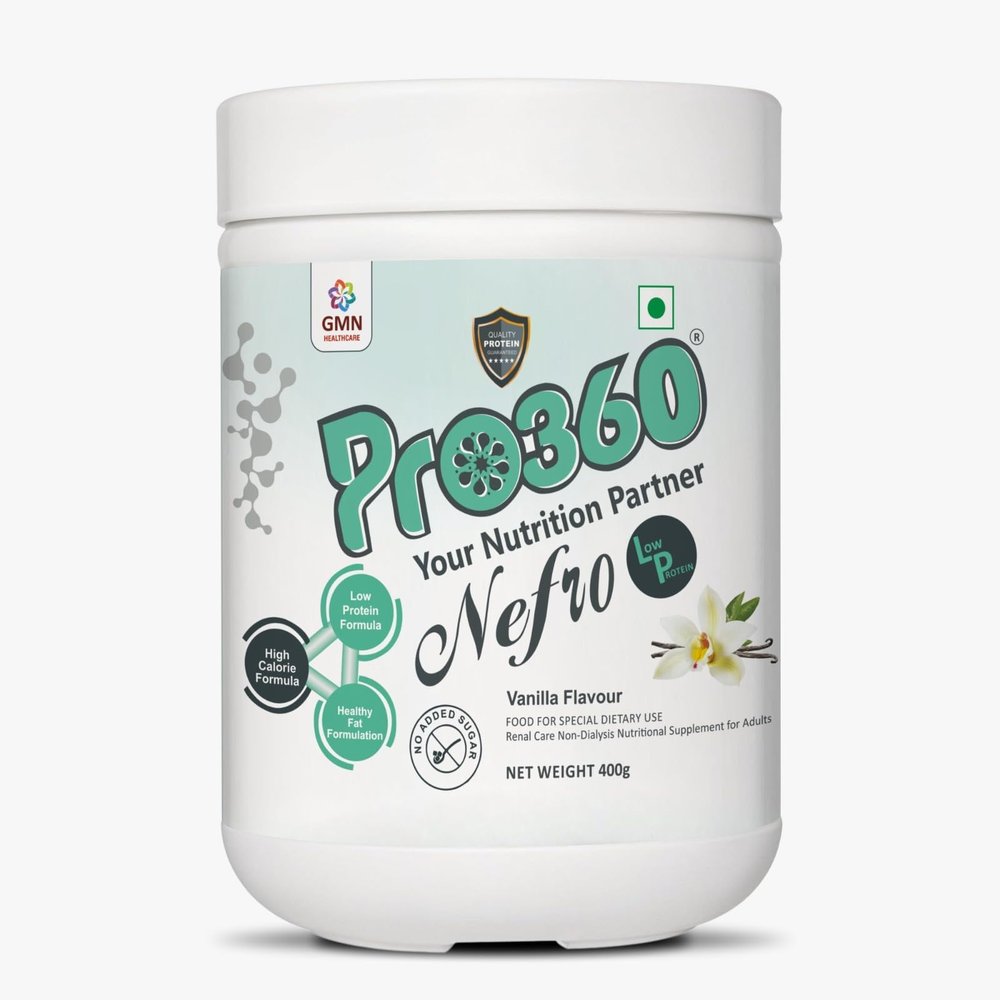 Pro360 Nefro LP Powder Vanilla Flavour 400g Low Protein Nutrition Supplement for Kidney Health (Non-Dialysis) Vanilla Protein Powder Enriched with L-Taurine, L-Carnitine & Essential Nutrients