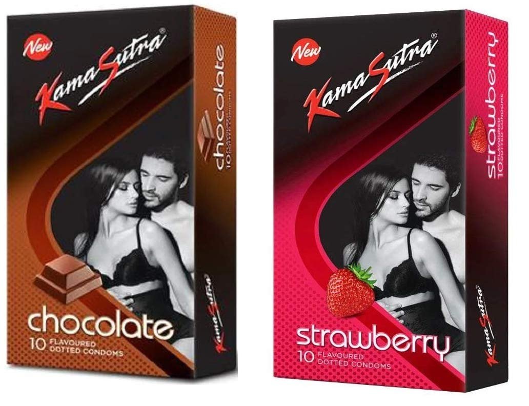 A 'KAMASUTRA' Lubricated Condoms Chocolate and strawberry Flavour Condom Made of Natural Rubber Latex For Men(2 Pack Of 20 Condom)
