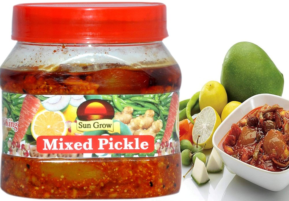 Sun Grow Homemade Organic Mixed Pickle Achaar (Mixed Vegetable, Mango, Lime, Green Chilli, Carrot, Ginger Pickle, 500 gm)