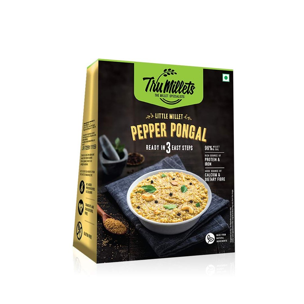 Trumillets Pepper Pongal 200g (Pack of 1) | Millet Meals,A nutrient-dense grain,Rich In Protein,Iron,Calcium,Fibre, | Ready to Eat |,Pure Veg, Heat and Eat, Microwaveable,No Preservative & Palm Oil