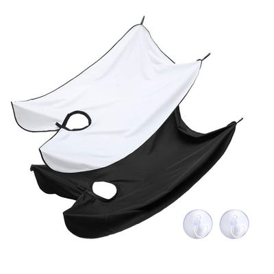 Tagve Beard Apron Bib Hair Catcher Guard for Shaving Trimming & Grooming Beard Cape with 2 Suction Cups to Attach to Mirror (Set of 2- Black&White)