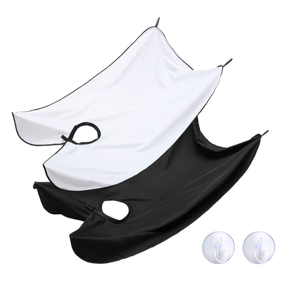 Tagve Beard Apron Bib Hair Catcher Guard for Shaving Trimming & Grooming Beard Cape with 2 Suction Cups to Attach to Mirror (Set of 2- Black&White)
