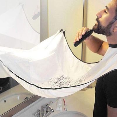Tagve Beard Apron Bib Hair Catcher Guard for Shaving Trimming & Grooming Beard Cape with 2 Suction Cups to Attach to Mirror (White)