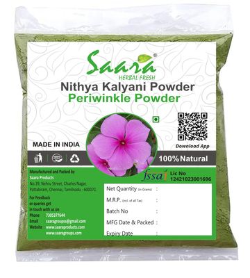 Saara HERBAL FRESH Nithya Kalyani Powder,100g, Periwinkle Powder, Sadabahar Powder, Catharanthus Roseus, Old Maid Flower, Annual Vinca, Madagascar Powder, (pack of 1 x 100g)