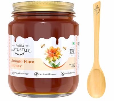 Farm Naturelle Jungle Flower Wild Forest Honey 1.15 Kg|100% Pure Honey | Raw & Unfiltered|Unprocessed|Lab Tested Honey In Glass Jar with Engraved Virgin Wooden Spoon