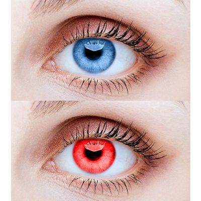 EYCOG 2 Pair Aqua Red Monthly Colored 0 Power Contact Lenses for Eyes Men and Women with Lens Case