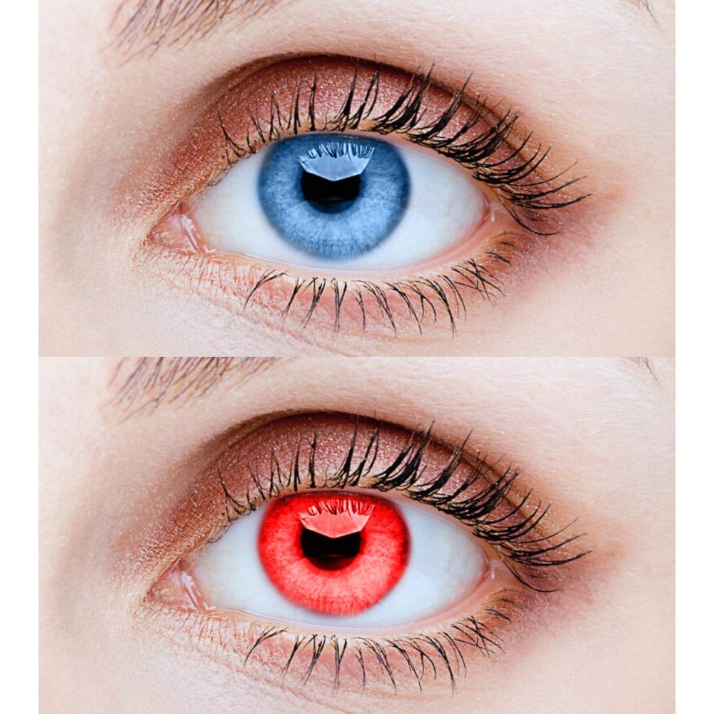 EYCOG 2 Pair Aqua Red Monthly Colored 0 Power Contact Lenses for Eyes Men and Women with Lens Case