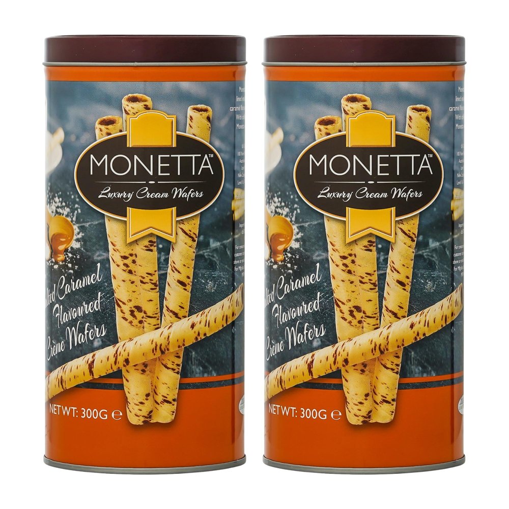 Monetta Wafer Rolls - (300g x 2)| Salted Caramel Flavored | Crispy & Creamy | Premium Ready to Eat Snacks