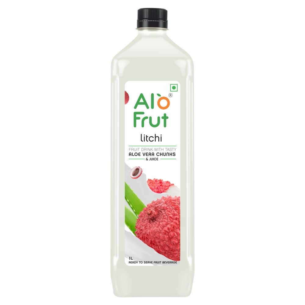 Alo frut Litchi Fruit Drink with Tasty Aloevera Chunks & Juice - 200ml (Pack of 48) | Natural Goodness of Fruits and Aloevera| Ready-to-Serve Fruit Juice | Litchi Juice
