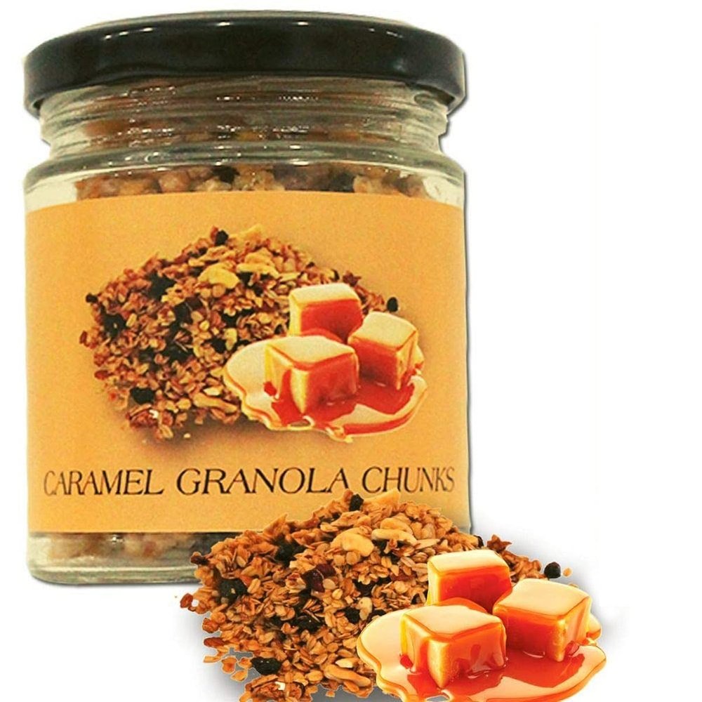 BOGATCHI Caramel Granola Chunks - Gluten Free | Vegan |Snacks with Oats, Cornflakes, Honey, Cranberry, Almonds, 100g