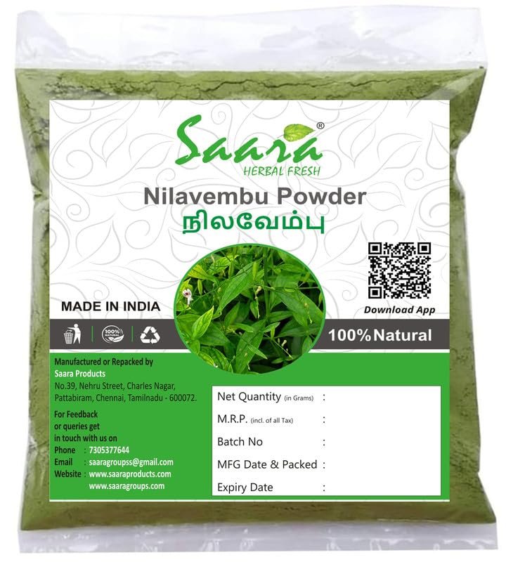 Saara HERBAL FRESH Nilavembu Powder, Chirata, Kirayata,Kalmegh, Siriyanangai Powder Helps to manage Blood Sugar Level, 301g (pack of 3 X 101g)