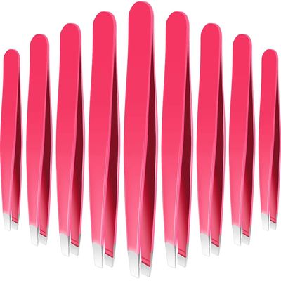 12 Pieces Eyebrow Tweezers Stainless Steel Slant Tip Tweezers Facial Hair Eyebrow Precision Tweezers for Men and Women (Rose Red)