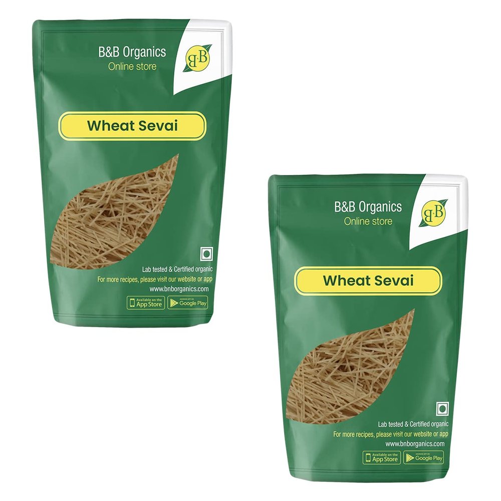 B&B Organics Wheat Vermicelli (180g Pack of 2)/ Wheat Sevai/Natural and Preservative Free/Zero Additives