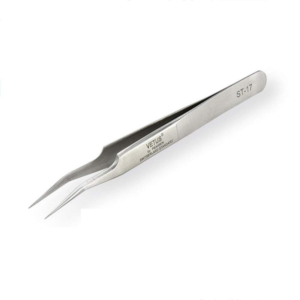 Vetus Tweezer Professional Tweezers Tool ST-17 Non-magnetic Stainless Steel Curved Slant Tip Eyelash Eyebrow Tool