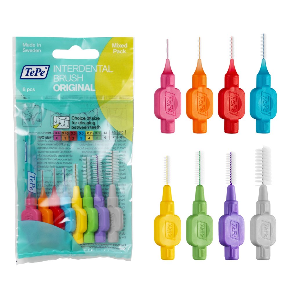 Tepe Interdental Brush Original Cleaners Dental Brushes Between Teeth 8 Pk, Multi - Manual, Adult