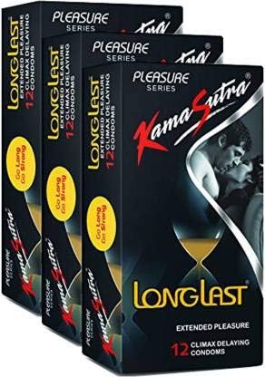 KamaSutra Lubricated Condoms long last Flavour Condom Made of Natural Rubber Latex For Men(3 Pack Of 36 Condom)