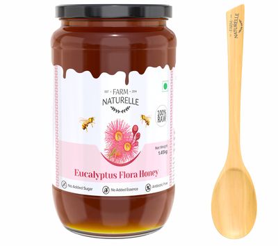 Farm Naturelle Eucalyptus Flower Wild Forest (Jungle) Honey 1.45kg|100% Pure Honey| Raw & Unfiltered|Unprocessed|Lab Tested Honey In Glass Jar with Engraved Virgin Wooden Spoon