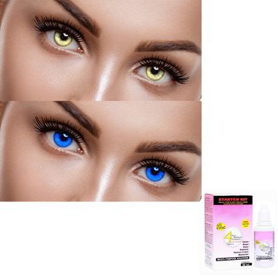 EYCOG 2 Pair Gold, Light Blue Monthly Colored 0 Power Contact Lenses for Men and Women Eyes with 30 ml Solution