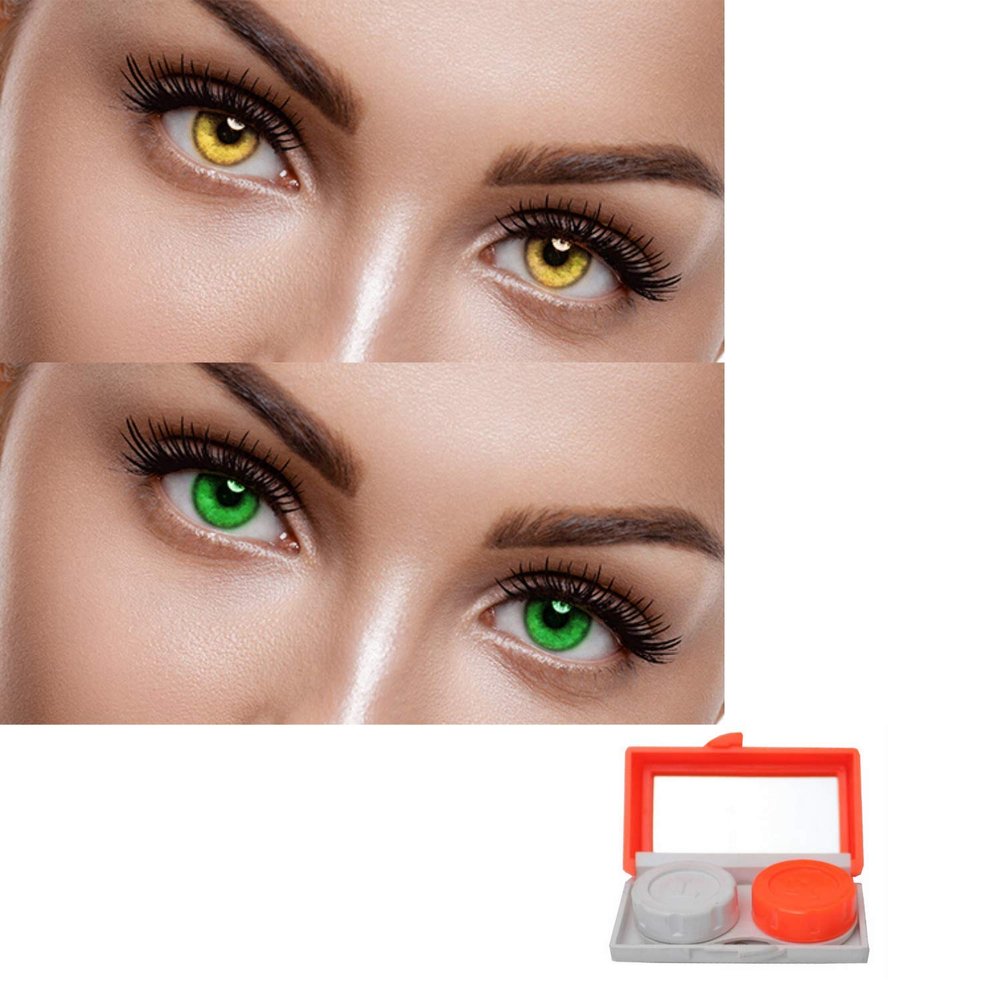 EYCOG 2 Pair Hazel, Green Monthly Colored 0 Power Contact Lenses for Men and Women Eyes with 1 Lens Container Travel Kit