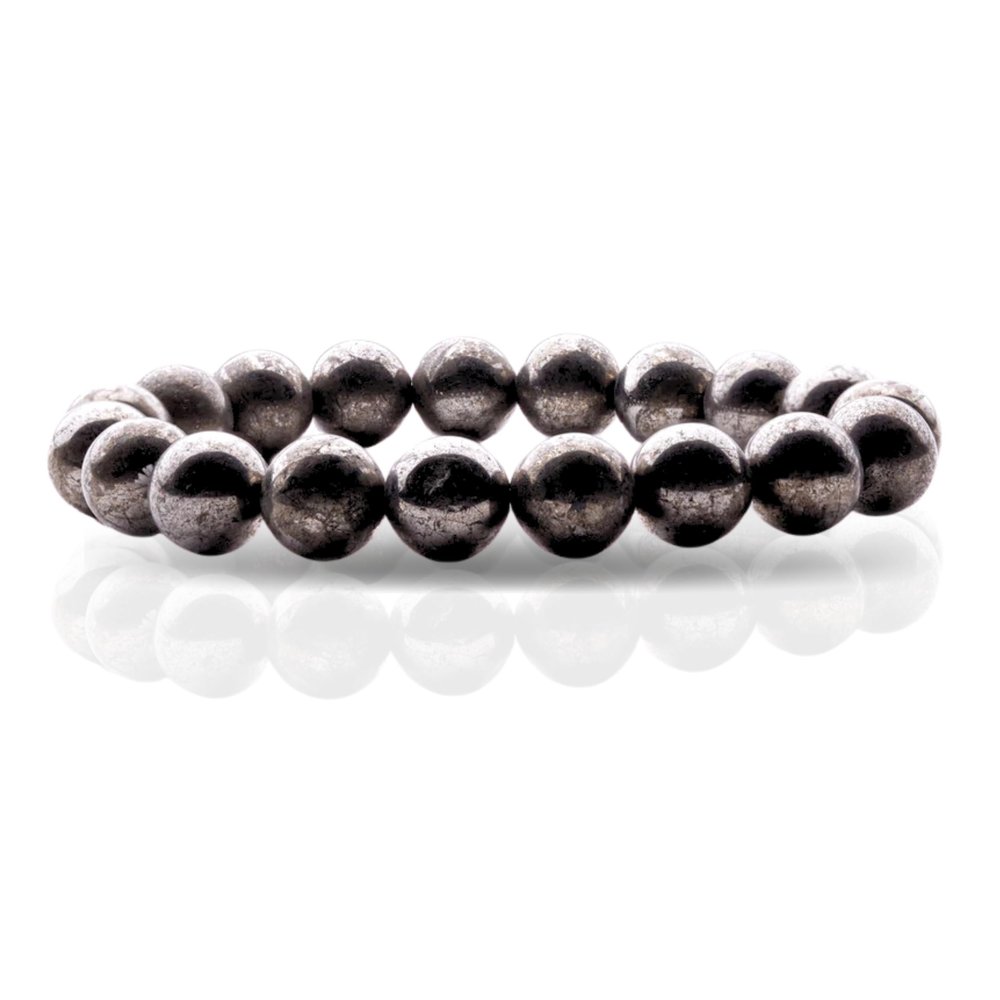 Plus Value Pyrite Bracelet Money Magnet Abundance Wealth Charm Pyrite Crystal Bracelet for Men Women Boys and Girls Reiki Healing Chakra (Beads Size: 10mm, Jute Bag)