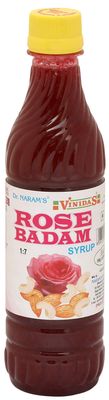 Dr Naram's Vinidas Rose Badam Syrup 500g with Real Rose Petals, Water and Almonds