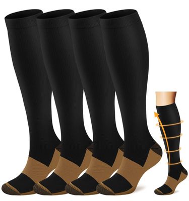 Copper Compression Socks for Men & Women 20-30 mmHg Medical Graduated Compression Stockings for Nurses Shin Splints Diabetic Sports Running Pregnancy (Black Small/Medium