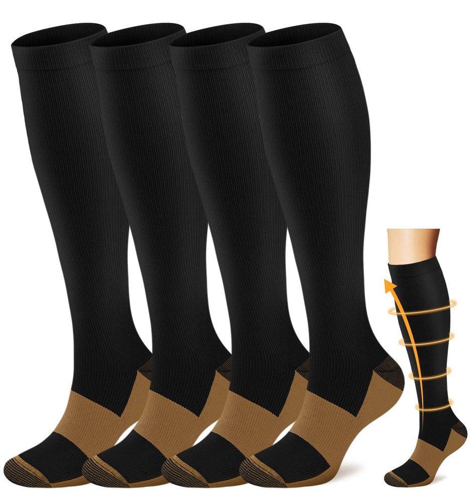Copper Compression Socks for Men & Women 20-30 mmHg Medical Graduated Compression Stockings for Nurses Shin Splints Diabetic Sports Running Pregnancy (Black Small/Medium