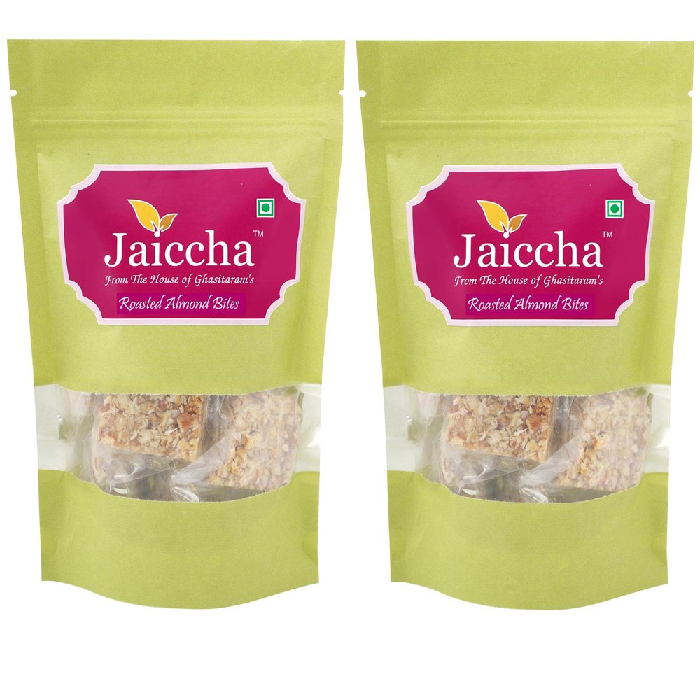 Ghasitaram Gifts Jaiccha - Roasted Almond Bites 400 GMS in Green Paper Pouch|Sweets|Sweets Gift Pack|Diwali Sweets|Indian Mithai|Diwali Sweets Gift Box