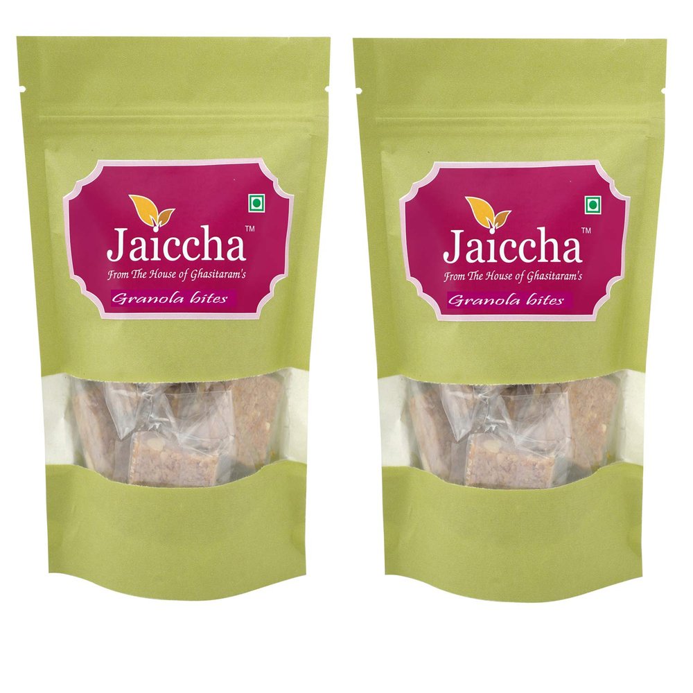 Ghasitaram Gifts Jaiccha - Granola Bites 400 GMS in Green Paper Pouch|Sweets|Sweets Gift Pack|Diwali Sweets|Indian Mithai|Diwali Sweets Gift Box