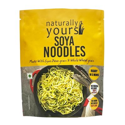 Naturally Yours Soya Noodles | Made with Non-GMO Soybean & Wheat Protein | No Maida, No Onion No Garlic, 100% Jain Friendly, Non-Fried, Vegan, Preservative Free, No MSG | High Protein & Fiber | Tastemaker Included | 180g (Pack of 2)