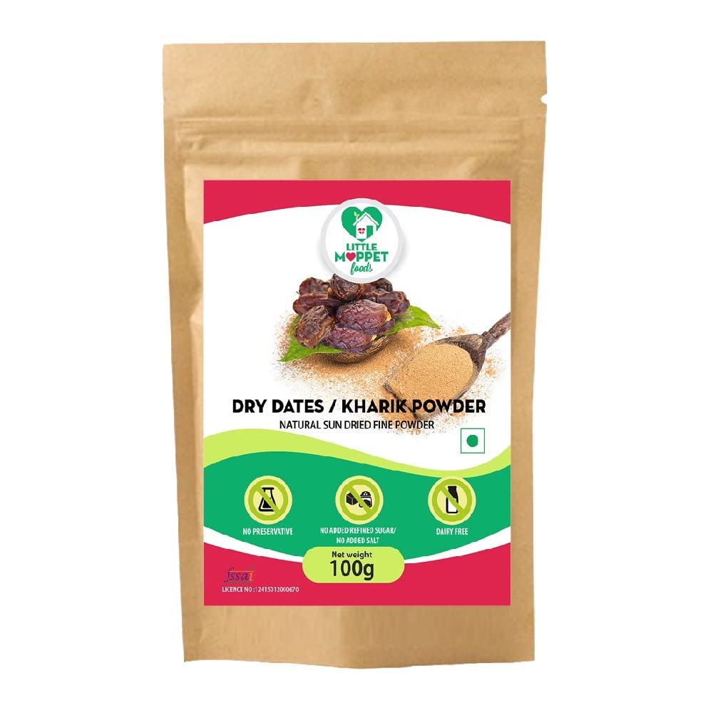 Little Moppet Foods Sun Dried Dates /Kharik - 100 g| 100% Natural Sweetener | Sun Dried Dates Powder |No Preservatives, No Chemicals | Healthy Substitute for Refined Sugar| Fine Powder | No preservatives | Made by a Doctor Mom