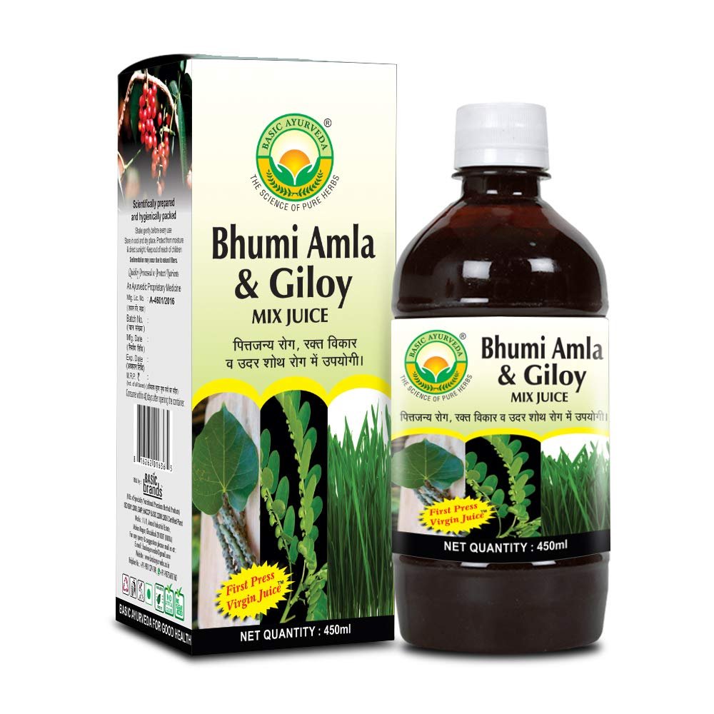 BASIC AYURVEDA Bhumi Amla & Giloy Mix Juice With Wheatgrass 450 Ml |