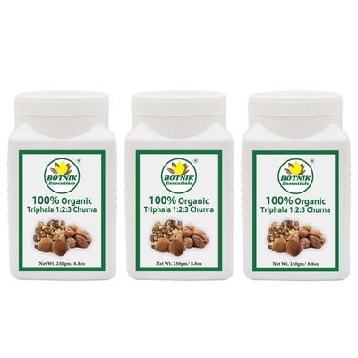 BOTNIK ESSENTIALS 100% Organic Triphala 1:2:3 Churna-250gm Each (Pack of 3)