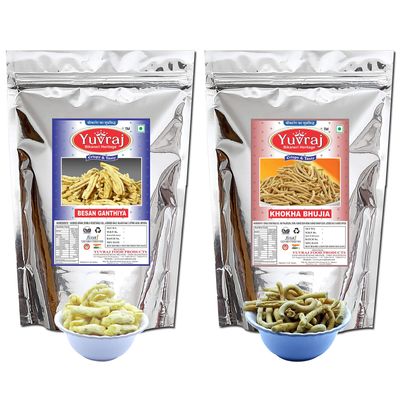 Yuvraj food Snacks Spical Besan ganthiya & khokha bhujiya (400 Gm *2)
